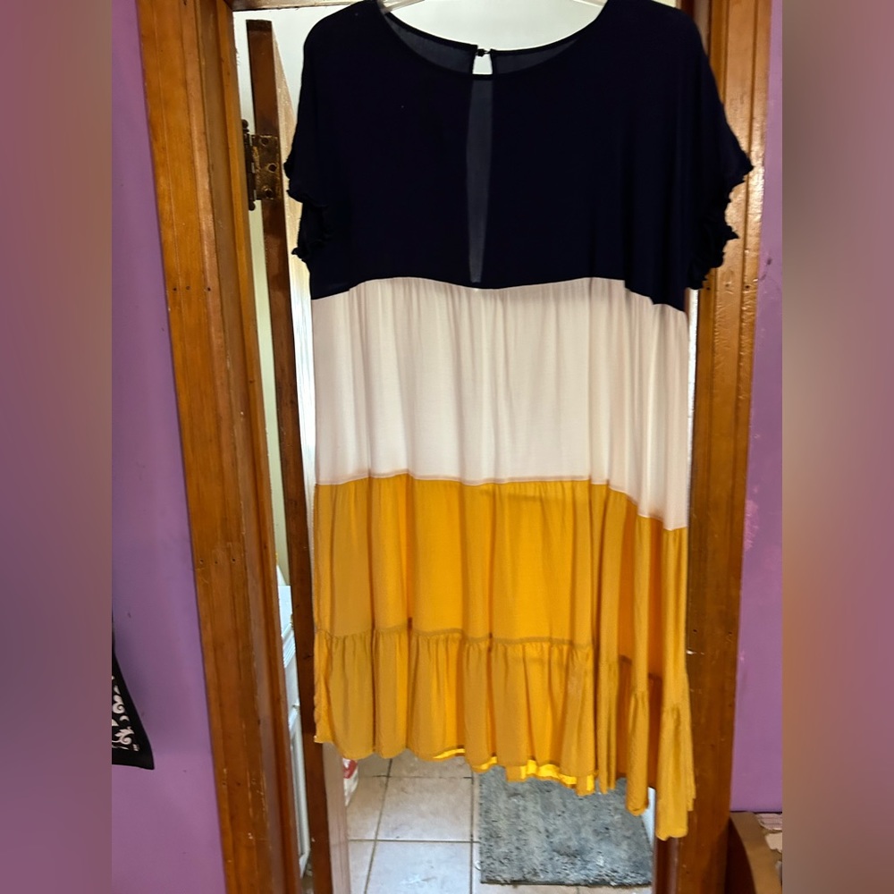 Women blue white yellow dress